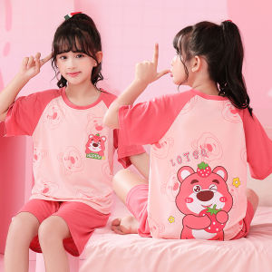 Bộ Quần Áo Trẻ Em Mùa Hè Mới Đồ Ngủ Nguyên Chất Cotton Vải Bông Quần Áo Ngắn Tay Mỏng Mặc Ở Nhà Gấu Dâu Tây Thiết Kế Dành Cho Bé Gái Và Bé Trai