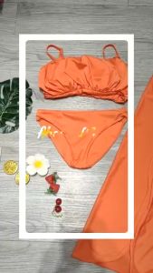 Bikini đồ bơi nữ đi biển set 3 chi tiết áo nhúng kèm mút mỏng quần chip chân váy rút dây chất liệu thun lạnh BINSPORTS BHV199