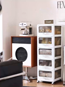 Foldable Storage Cabinet with Wheels Thickened Plastic Wardrobe Organizer with Drawers