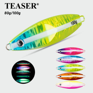 TEASER J124 80g/85mm 100g/90mm Slow Metal Jigs Bait Glow Luminous Saltwater Sinking Fishing Jig Lures Slow Pitch Jigging Lure