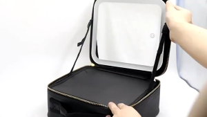 HAIS LED Makeup Bag Mirror With Tricolor LED Light USB Charge Organizer Cosmetic Pouch Large Capacity Portable