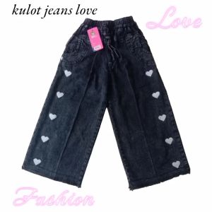 kulot jeans anak bordir love warna hitam / kulot jeans anak perempuan