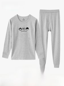 FuniBaoluo | Bộ đồ lót nam cotton nguyên chất họa tiết mùa thu ấm áp quần dài tay cổ tròn in họa tiết hoạt hình thương hiệu Fupin Paul