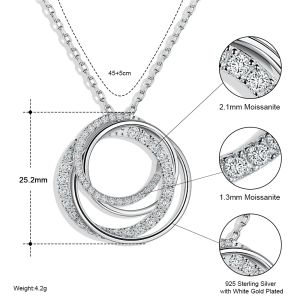 Pretty Beauty S925 Silver Interlocking Circle Moissanite Necklace White Gold Plated Triple Circle Pendant Fine Jewelry for Women