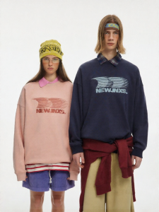 JNXS | Áo Hoodie Thêu Retro Mỹ Cổ Đông Dài Tay Rộng Thoáng