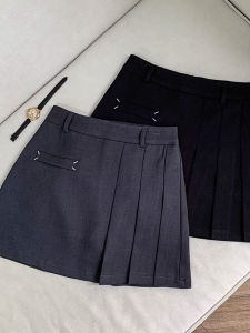Gray Suit Short Skirt Casual Commute Womens Pleated Slimming Half Skirt Summer New Style French Casual Mini Skirt