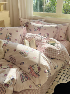Thickened Milk Velvet Bedding Set KT Cat Cartoon Womens Style Warmest Quilt Cover Sheet Bedding Three-Piece Set Autumn New