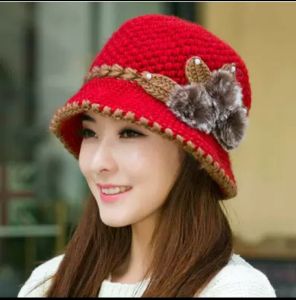 Nón mũ Len nữ 2 lớp có vành phối màu kết hoa xinh đẹp thời trang Hàn Quốc ấm áp
