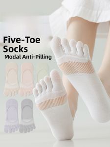JINGCHI | Womens Modal Five-Finger Socks Summer Thin Mesh Breathable Invisible Boat Socks Anti-Slip Non-Slip Crystal Stream E0039