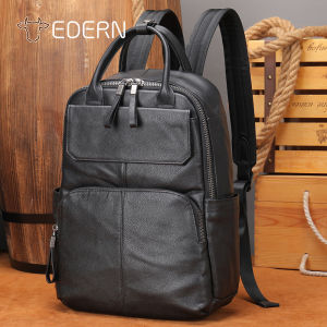 EDERN Genuine Leather Backpack for Men Casual Fashion Cowhide Schoolbag Large Capacity Business Travel Backpack 13.3-inch Laptop Bag