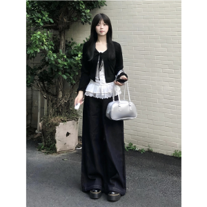 Quần Jeans Ống Thẳng Cạp Cao Màu Xanh Đậm 180 Cm Cho Nữ Mùa Xuân Thu Quần Ống Rộng Dài Đến Sàn Ôm Dáng