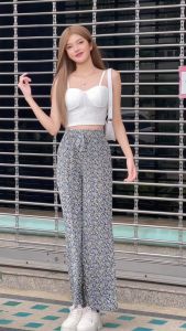 กางเกงอัดพลีทลายดอก กางเกงอัดพลีท คนอวบคนอ้วนใส่ได้ เอวยืดได้เยอะ กางเกงแฟชั่นเกาหลี ผ้านุ่มเด้งใส่สบาย ไม่ร้อน ราคาถูก พร้อมส่ง ส่งไว K9183