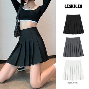 กระโปรงสั้นทรงเอเอวสูงสไตล์ญี่ปุ่น กระโปรงสั้นทรงเอสไตล์วิทยาลัยสีพื้นสำหรับผู้หญิง สไตล์ย้อนยุค สไตล์อเมริกัน กระโปรงสั้นทรงเอ