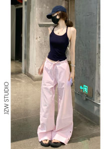 Low Waist Striped Casual Pants Womens Spring Summer New Loose Slimming Drapey Wide Leg Straight Tube Floor-Length Pants