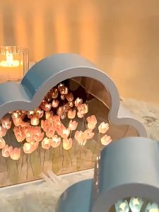 Tulips Mirror Lamp Valentines Gift Led Tulip Flower Night Lamp DIY Gift For Girlfriend Birthday