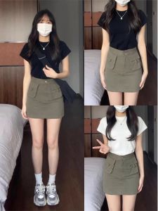 Áo Thun Cotton Đen Tay Ngắn Mùa Hè Cho Nữ Thiết Kế Ôm Vừa Vặn Co Giãn Thon Gọn Thời Trang Chất Liệu Cotton Nguyên Chất