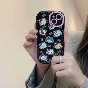 Cute KT Cat Headshot iPhone Case Liquid Silicone Anti-Fall Funny Full Screen Butterfly Knot Apple 11/12/13/14 pro Huawei Mate60 pro