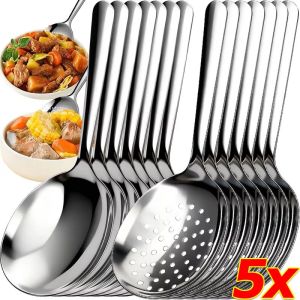 5pcs Big Head Stainless Steel Round Spoon / Large Size Dining Spoon / Serving Spoon with Drain Hole / Large Rice Serving Spoon