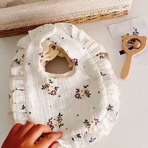Baby Bib U-Shaped Baby Saliva Towel Ruffle Baby Cotton Printed Gauze Lace Bib Saliva Pocket