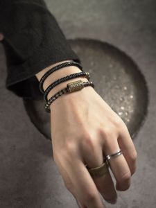 Retro Aged Copper Beads Mixed Black Ebony Wooden Bracelet for Women Original Design Cool Beads Bracelet for Men Couple Jewelry