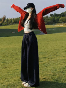 High Waist Straight Leg Blue Denim Jeans Womens La Chapelle American Style Spring Autumn New Slimming Drapey Wide Leg Pants