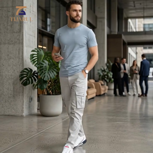 Mens Slim Fit Cotton Gabardine Cargo Pants | Multi-Pocket Tactical Casual Trousers (Size 30-36)