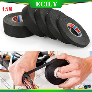 ECILY เทปเทปกาวผ้าทนความร้อน15ม. 9/15/19/25มม. เทปผ้าสำหรับสายรถยนต์เทปสายควบคุมทอเทปความร้อนไฟฟ้า