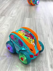 CONUSEA | Childrens Cartoon Gear Car Toy Lights Music Pull-back Transparent Stunt Car Sliding Toy Boy Girl Electric Stunt Rolling Car Toy