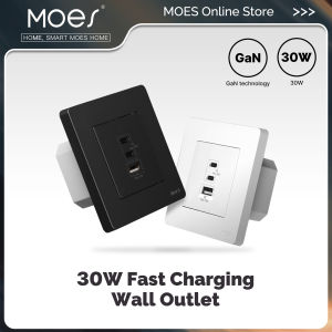 MOES | MOES Star Ring Series 30W Fast Charging PD3.0 Wall Electrical Outlet Charger GaN Socket 3 Ports Type C USB A OverTemp Protection