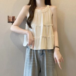 Áo Vest Không Tay Cổ Treo Màu Trơn Thời Trang Mùa Hè Cho Nữ Áo Vest Ôm Vừa Vặn Kiểu Pháp Áo Vest Cổ Tròn Áo Vest Thường