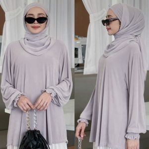 (SG SELLER) Womens Blouse Tops Oversize Long Sleeve wrinkle Free Blouse Ironless Women Fashion Muslimah Raya Baju
