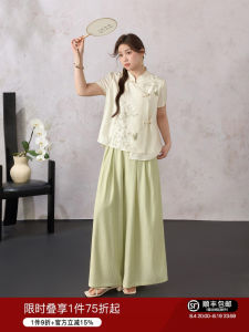 Plus Size Chinese Style Floral Printed Tencel Loose and Slimming Summer Set