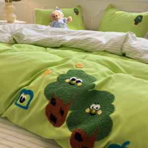 Soft Washed Cotton Bedding Set Single Person Dormitory Three Piece Set Pure Color Four Piece Set Bed Sheet Cover Duvet Cover