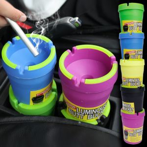 ที่เขี่ยบุหรี่เรืองแสงสองชั้นแบบพกพาที่เขี่ยบุหรี่พลาสติกกล่องจัดเก็บขยะกันน้ำถังขยะการสุ่มสี