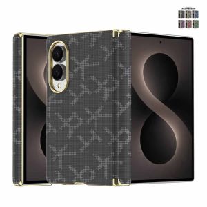 Vỏ bảo vệ bản lề chống sốc có thể gập lại cho Samsung Galaxy Z gấp gọn Ultra/8/7/6 sợi aramid vỏ điện thoại họa tiết chữ sang trọng viền vàng sang trọng
