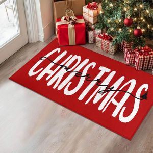 VIKAMA Merry Christmas Text Door Mat Xmas Print Welcome Rug Non Slip For Entryway Front Door Indoor Outdoor Holiday Decor
