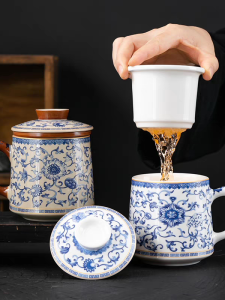 Cốc Trà Gốm Sứ Jingdezhen Cốc Trà Riêng Biệt Cho Văn Phòng Cốc Nước Dùng Gia Đình Quà Tặng Cốc Trà Bộ Trà Thủ Công