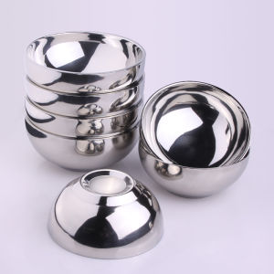 Korean Style Stainless Steel Bowl Double Layer Insulation Anti-Scalding Shiny Surface Anti-Fall Soup Bowl for Children Home Use