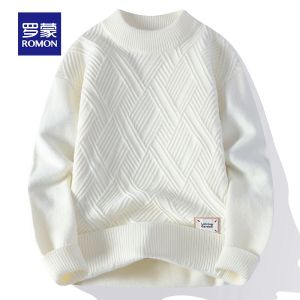 ROMON | Romon Mens Knitted Sweater Casual Loose Thick Warm Round Neck Pullover Winter Fashionable Youthful Style Long Sleeve Polyester Blend