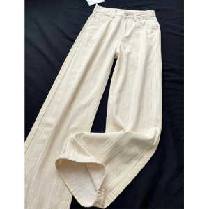 High Waist Extended Length Straight Leg Denim Jeans Womens Summer Vintage Slim Wide Leg Pants Anti-Wrinkle Pure Color