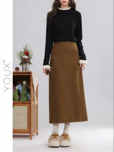 YOUXIANG | Chân Váy A-Line Phong Cách Retro Cao Waist Mùa Đông