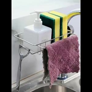 Stainless Steel Kitchen Faucet Mount Storage Rack Sink Organizer for Sponge Towel Dish Draining Basket Home Use
