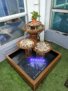 S8 Yellow Feng Shui 3x3 Water Pond Fountain Garden Water Feature Balinese Sandstone 风水流水喷泉瀑布池 Deco Fish Waterfall