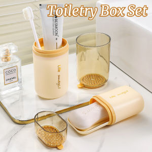Travel Mouthwash Cup Soap Box Portable Toiletries Set Brush Cup Soap Storage Box Drain Sealed Box
