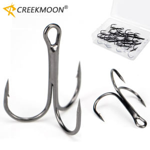 50Pcs/Box Black Nickel Super Sharp Fishhooks Treble Fishing Hooks High Carbon Steel Matte Tin Round Bend for Bass Fishing Tackle
