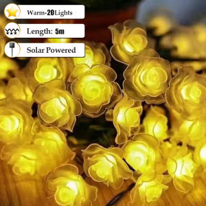 Solar Christmas Light Garden Light Outdoor Waterproof LED Solar Fairy Rose String Light Decorative Landscape Lighting Solar Rose Light Garland Artificial Rose Flower String Lamps Rose Fairy Lights Outdoor Waterproof Garden Decoration Light