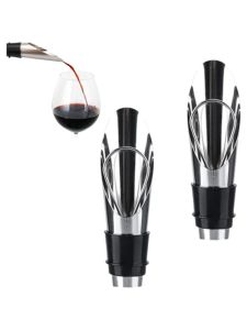 2 Pcs Wine Aerator Stainless Steel Wine Bottle Pourers and Stoppers 2-in-1 Steel Champagne Sealed Cap Stopper Wine Spout Pourer