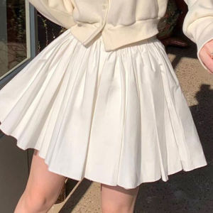 Spring 2025 White Princess Puffy A-Line Mini Skirt Womens Fashion Versatile Slimming High Waist Polyester Blend Short Skirt