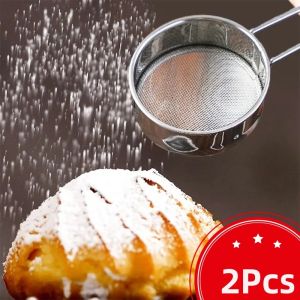 2Pcs Stainless Steel Flour Sieve 40 Mesh Ultra-Fine Mesh Cocoa Powder Coffee Sugar Powder Filter with Handle Home Kitchen Baking Tools