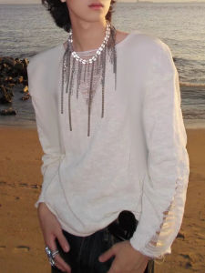 เสื้อสเวตเตอร์ถักคอวีแขนยาวทรงหลวมสไตล์ย้อนยุคสำหรับผู้ชาย เสื้อชั้นในฤดูใบไม้ผลิและฤดูใบไม้ร่วง สไตล์ลำลอง สวมใส่สบาย